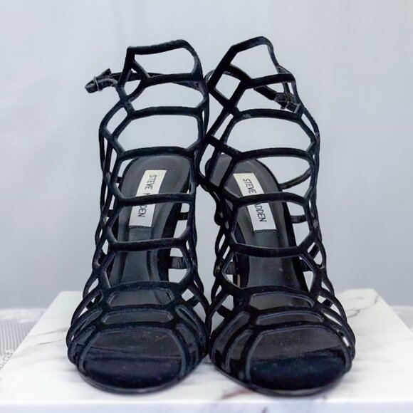 Steve Madden Sexy Slithur Black Nubuck Caged Heel - Picture 4 of 12